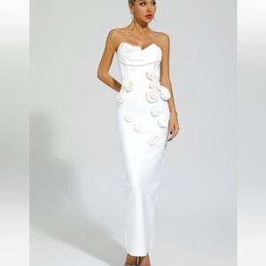 Strapless White Floral Appliqué Gown